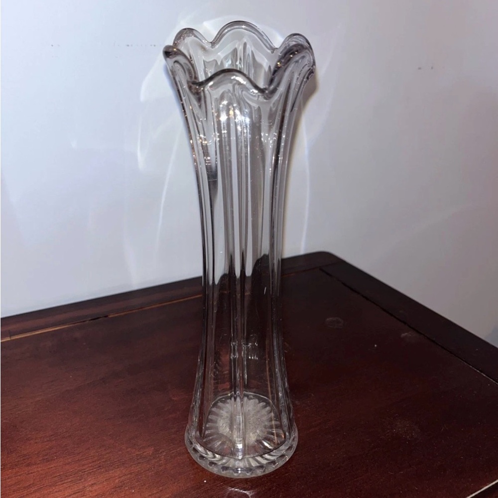 Vintage Clear Swung Crystal Vase 9.5 From Depression Era